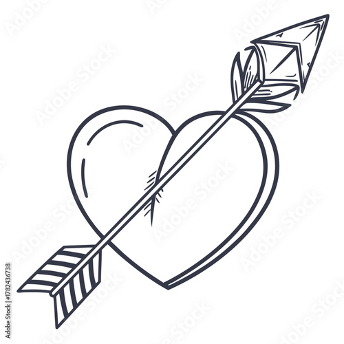 Heart pierced by arrow, love and romance concept