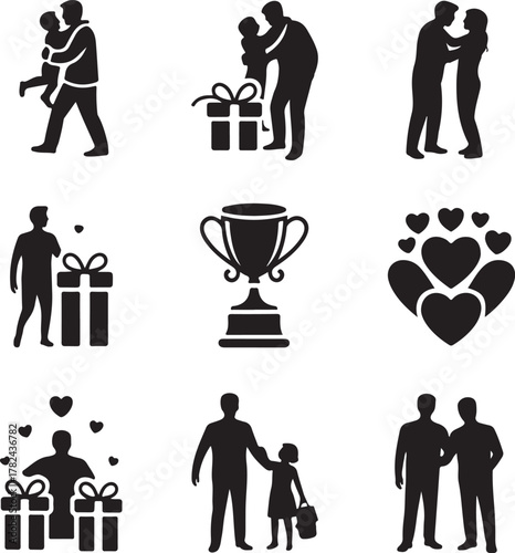 Father s day silhouette icon bundle for celebrations