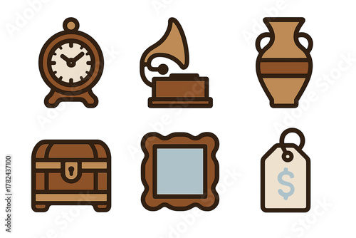 Antique items displayed for sale, showcasing unique collectibles and vintage craftsmanship in a warm setting