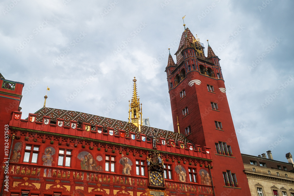 Obraz premium View of the red Basel town hall in Switzerland.