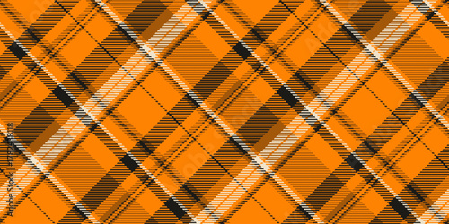 Hat plaid seamless textile, asymmetric check background texture. T-shirt vector pattern fabric tartan in bright and orange colors.