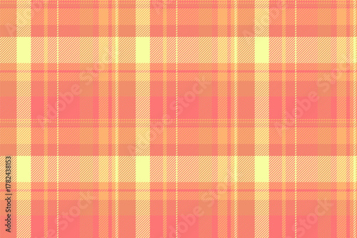 Deco check vector texture, book pattern seamless plaid. Scotland background fabric tartan textile in orange and red colors.