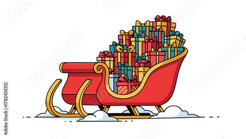 Sleigh overflowing with Christmas gifts, ready for holiday delivery.