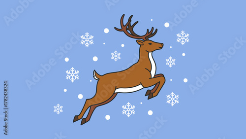Majestic reindeer leaping gracefully through the air with elegant antlers.