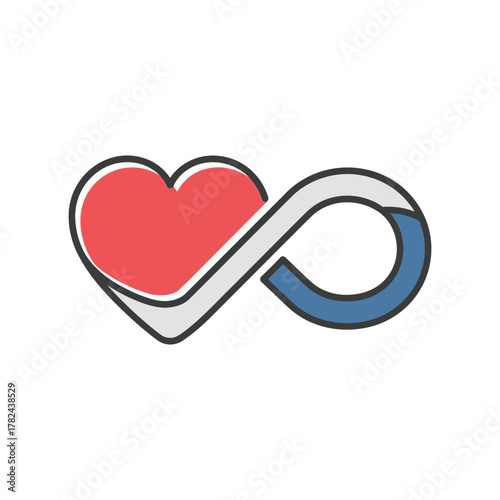Red heart connected to infinity symbol representing love and forever.