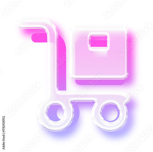 Glassmorphism hand truck icon with glowing pink and purple neon edge