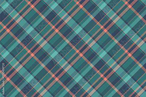 Woman pattern fabric plaid, classical seamless texture background. Cozy vector textile tartan check in pastel and cyan colors.