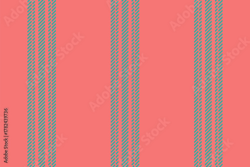 Torizon pattern texture vertical, structure textile background lines. Sivid fabric stripe vector seamless in red and light sea green colors.