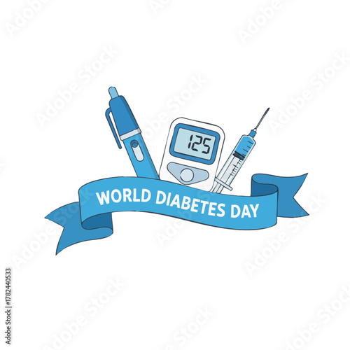 Medical equipment for managing blood sugar levels, including a glucose meter and insulin injection tools, symbolizing diabetes healthcare and awareness