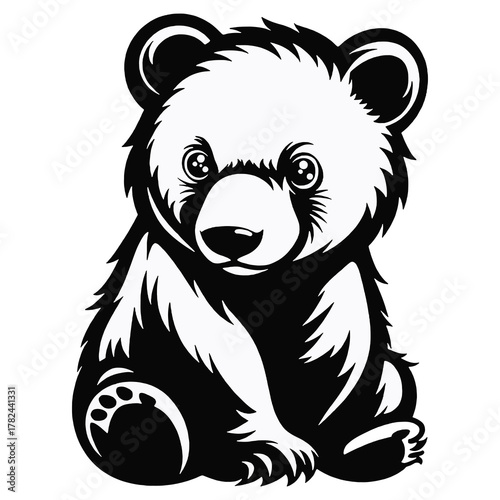 Charming cartoon bear sitting with detailed fur