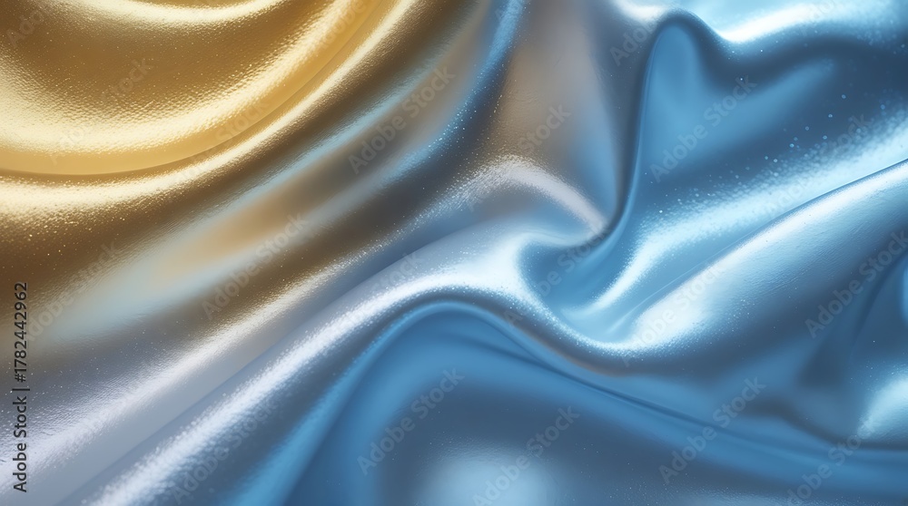 Fototapeta premium Luxurious silk fabric gradient background with gold, silver, and blue colors