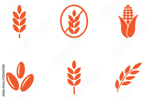 Wheat silhouette collection. Ear of wheat symbols. wheat icon, Grey Cereals icon set with rice, wheat, corn, oats, Vector farm wheat ears icon, Gluten free icon, Wheat logo. Icon bakery. eps 10