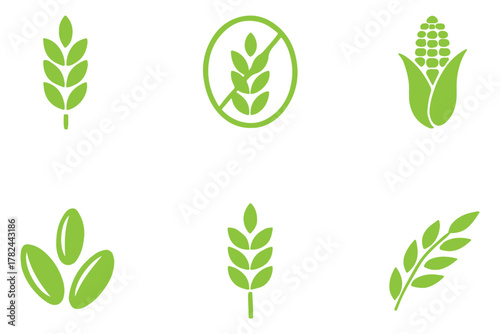 Wheat silhouette collection. Ear of wheat symbols. wheat icon, Grey Cereals icon set with rice, wheat, corn, oats, Vector farm wheat ears icon, Gluten free icon, Wheat logo. Icon bakery. eps 10
