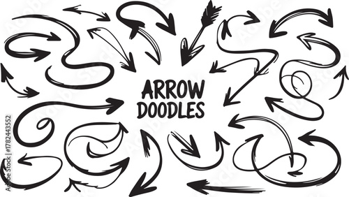 Tribal arrow doodles design set with wave patterns in black vector style