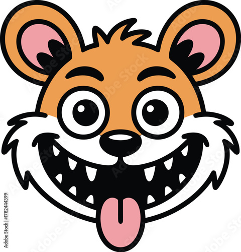 Smiling orange cartoon creature face with tongue sticking out