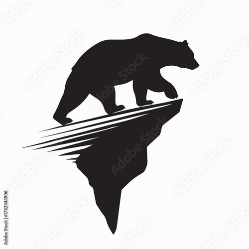 Bear Silhouette Walking on a Hill Vector on white background