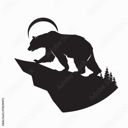 Silhouette of a Bear Walking on a Hill Vector on white background