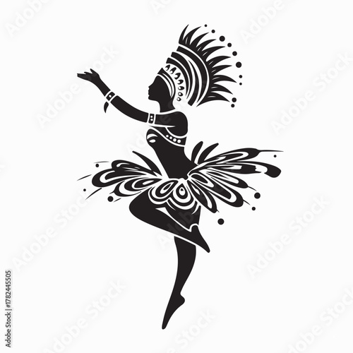 Brazilian Carnival Dancer Silhouette Vector isolated on white background