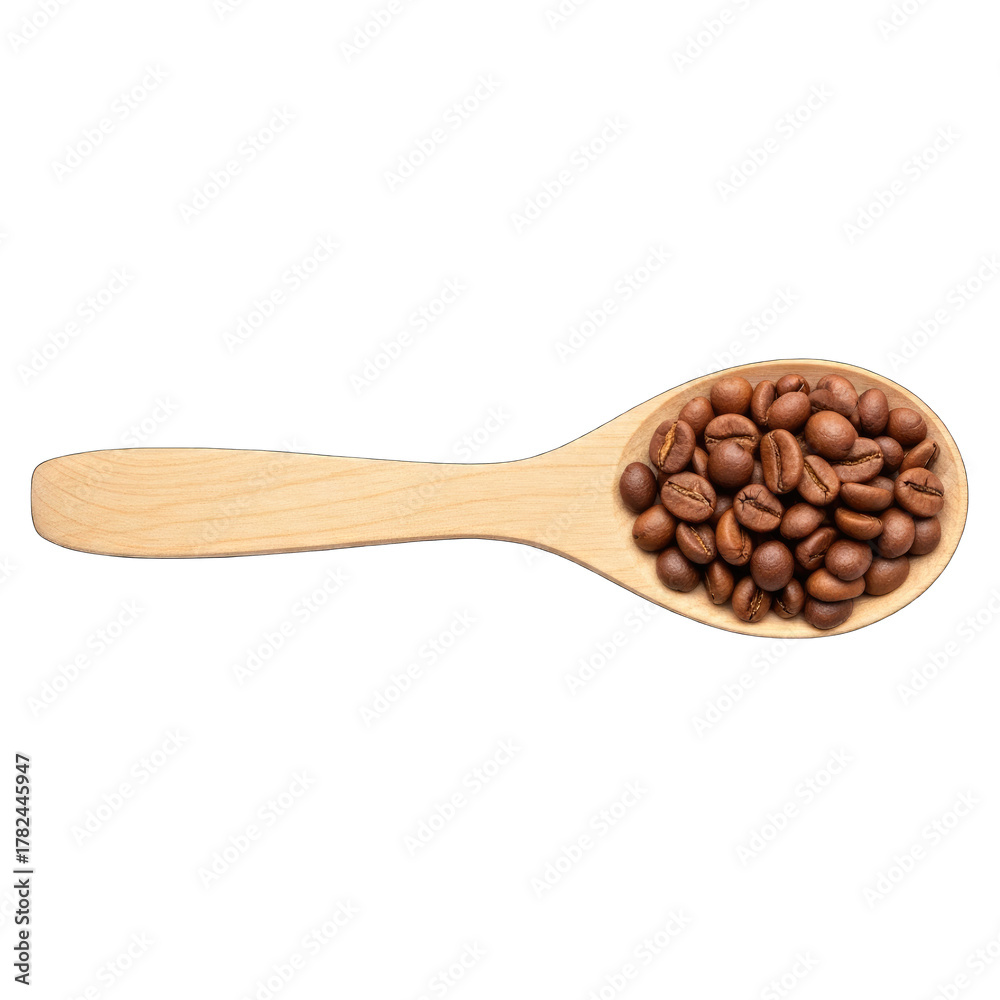 Fototapeta premium Coffee beans on wooden spoon brown