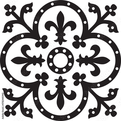 Vector black monochrome gothic ornament, stencil. Medieval European art. Traditional patterns of Catholic cathedrals.