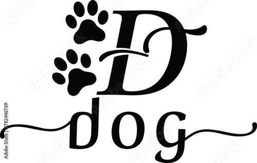 Dog typography design vector, creative pet paw print art, stylish text logo illustration, animal lover graphic element, modern calligraphy decoration, cad drawing flat vector illustration