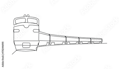 Continuous line drawing of bullet train steam locomotive modern urban transportation editable stroke sketch art vector illustration