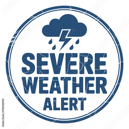 Severe weather alert sign with cloud lightning and rain