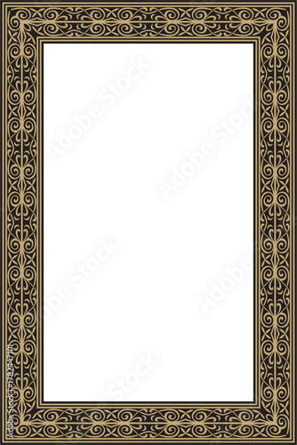 Vector square European gold and black ornament. Rectangular pattern, circle, ring of the Middle Ages. Revival border. Decorations of palaces and churches.