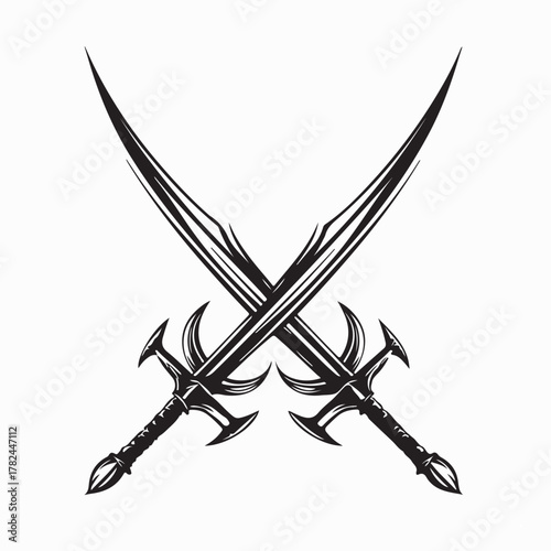 Crossed Classic Swords Vector Illustration Design on white background