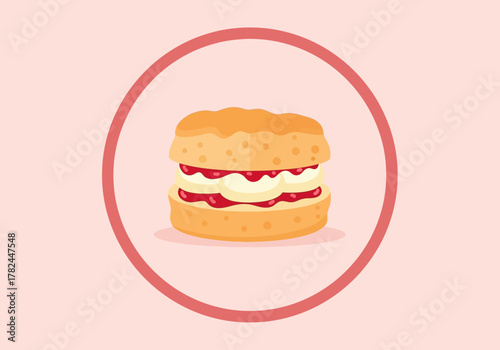 Delicious Scone with Cream and Jam Isolated on Pink Background, Sweet Pastry Treat