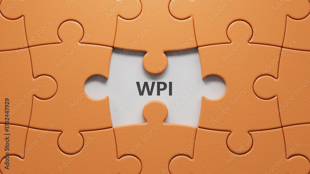 Fototapeta premium puzzle pieces with missing pieces with the word WPI.close up of puzzle pieces with missing pieces,Business Concept.3D rendering.