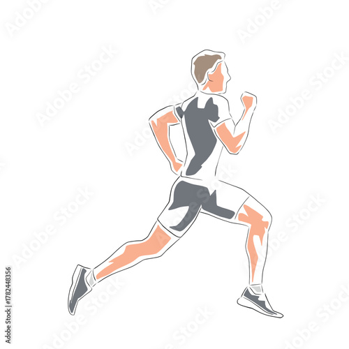 Run, running man, isolated flat design vector illustration. Line art runner. Side view