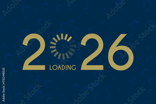 2026 business style Happy New Year vector template. Loading circle, coming soon concept. Banner or calendar cover.
