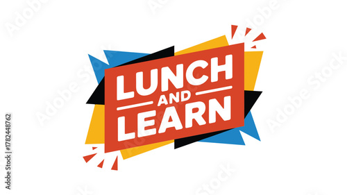Lunch and learn event graphic with geometric shapes
