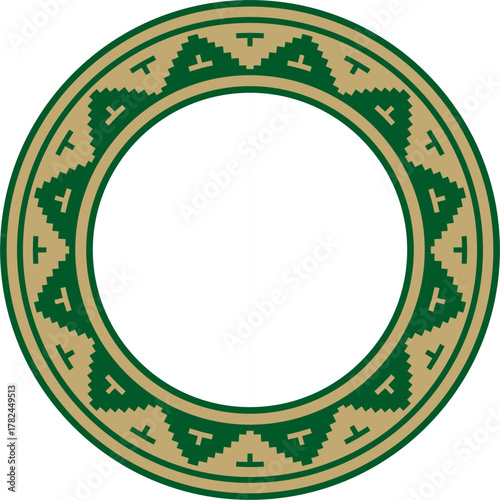 Vector gold with green round classic byzantine ornament. Circle, ring, border, Ancient Greece, Eastern Roman Empire frame. Decoration of the Russian Orthodox Church