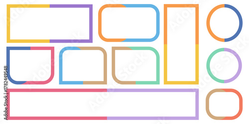 Set of colored empty text boxes. Frames. Empty speech bubbles without background. Vector.