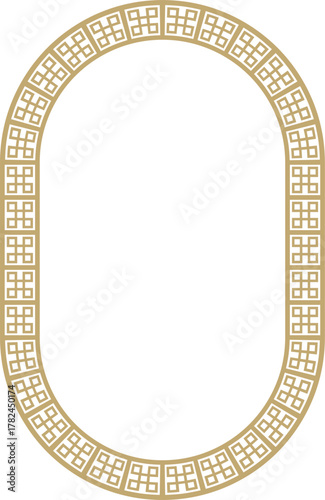 Classic Greek golden round oval ornament. Vector pattern, circle of ancient Hellenes. European border - ring.