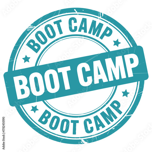 Circular boot camp stamp with teal text