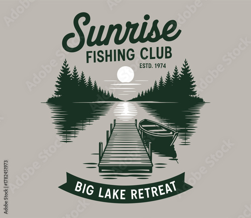 Mountain Lake Outdoors  – Explore nature with kayaking and camping theme, featuring river, mountains, sunset, and motivational typography for vector prints and apparel design.