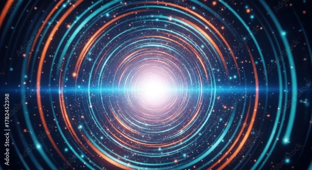 Obraz premium Abstract Circular Light Tunnel with Glowing Particles and Concentric Rings
