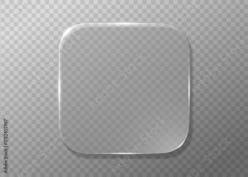 Modern glassmorphism UI with 3D square panel and holographic glow. Transparent glass morphism rectangle for web or app design mockup.