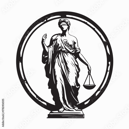 Elegant Justice Statue Logo Design in Vector Style on white background