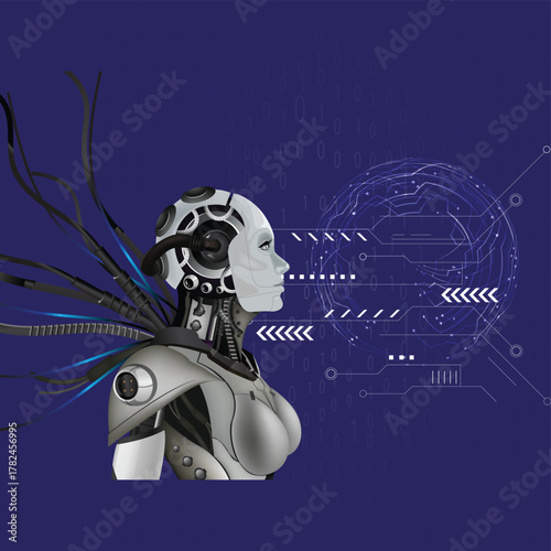 Robot android realistic 3d composition with artificial support agent cybernetic	