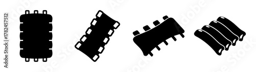 Collection of four black silhouette icons representing pork ribs, displayed at different angles on a
