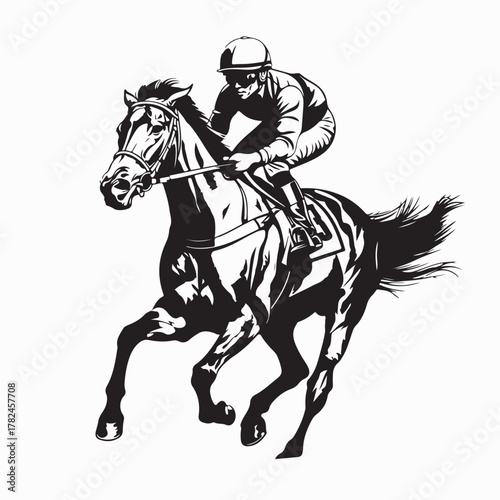 Professional Jockey Racing Horse at Full Speed Vector Image on white background