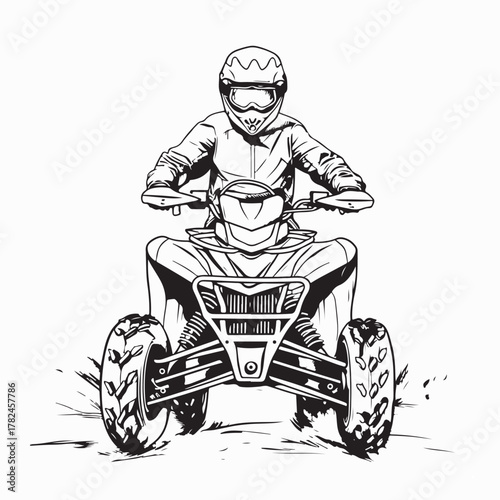 Rider Riding ATV Through Muddy Terrain in Dynamic Vector Illustration
