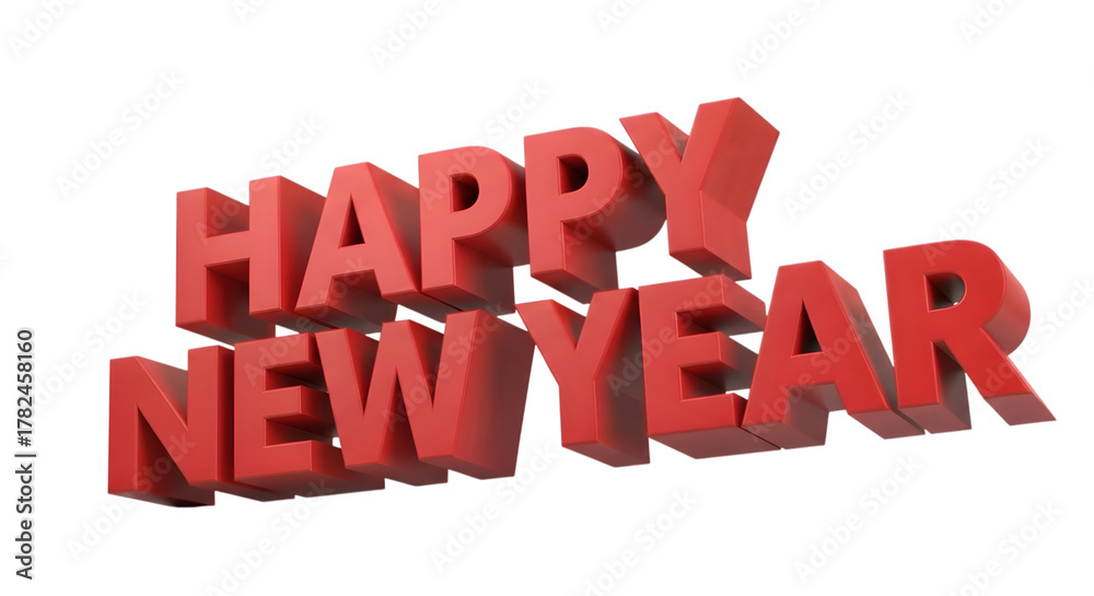 Fototapeta premium Red 3d text happy new year isolated on transparent background