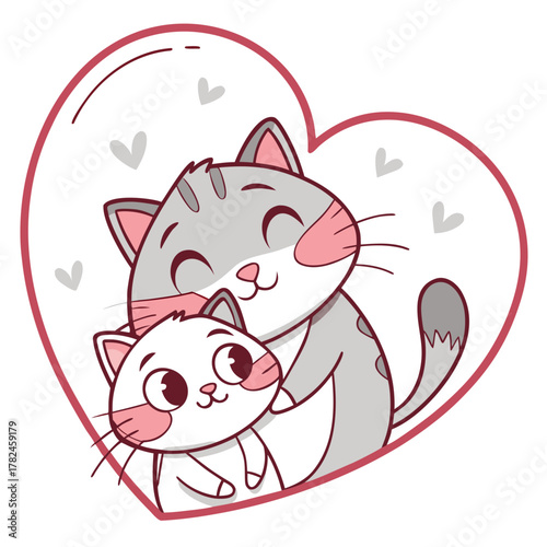 Two cute cats hugging in a heart shape, symbolizing love and affection