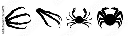 Collection of four black silhouette icons featuring animal claws and crabs, isolated on a