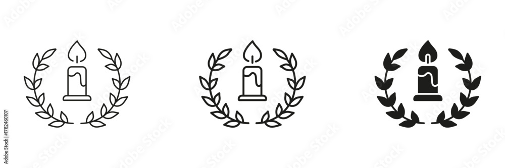 Obraz premium Candle With Laurel Wreath In Line, Outline, And Glyph Icon Set. Celebration, Victory, And Honor Symbol Collection. Decorative And Ceremonial. Isolated Vector Illustration